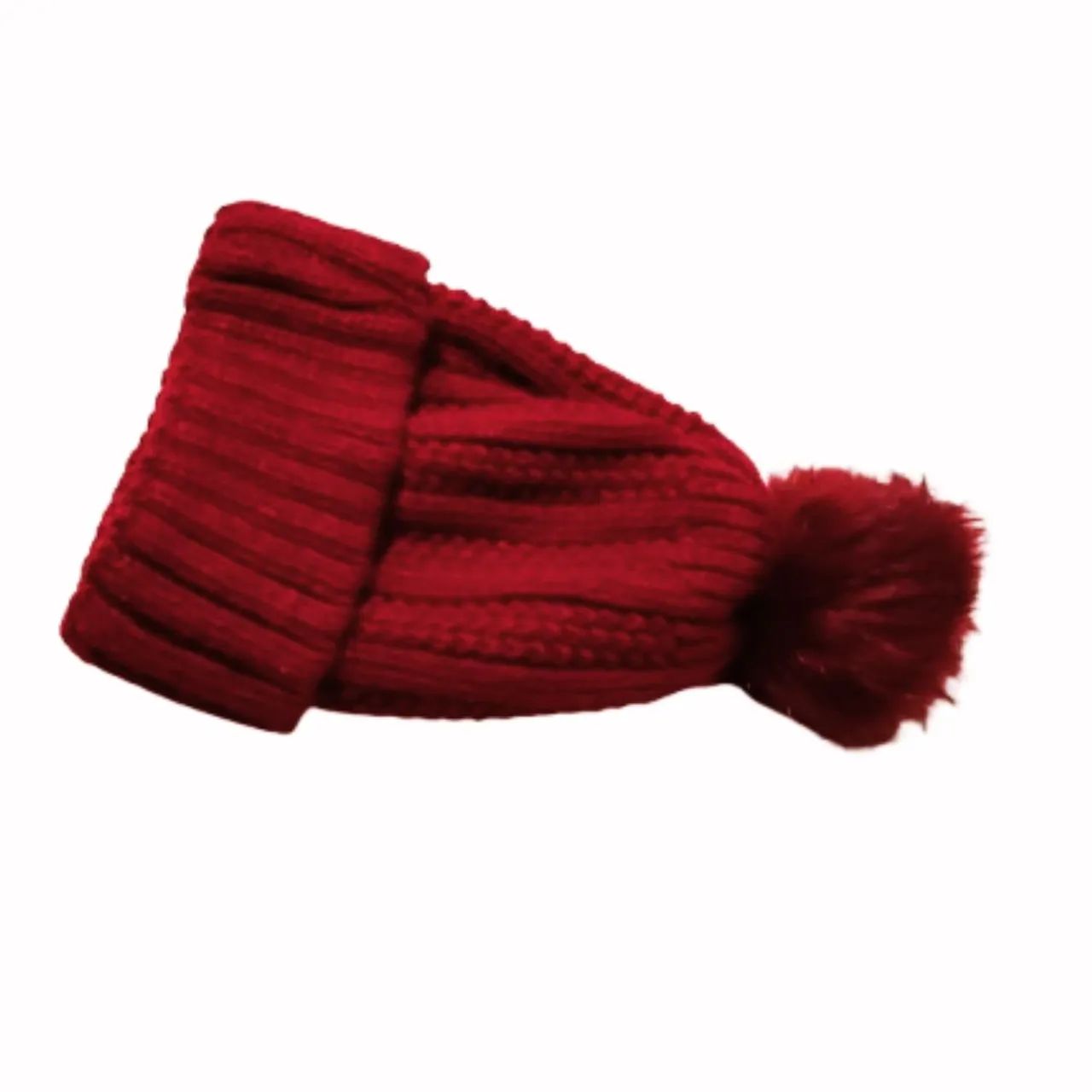 Gorro de tricô vermelho com pompom - Foto 2