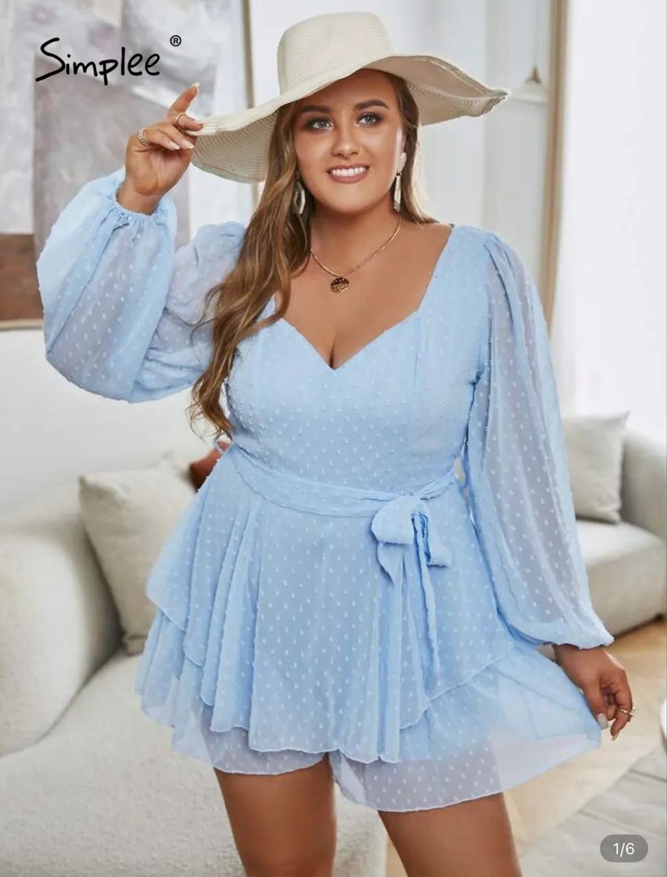 Macaquinho plus size romântico azul 