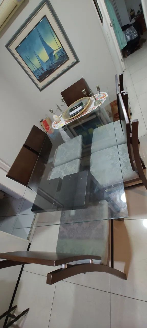 Mesa Jantar  Madeira e Vidro + 6 cadeiras - Foto 4
