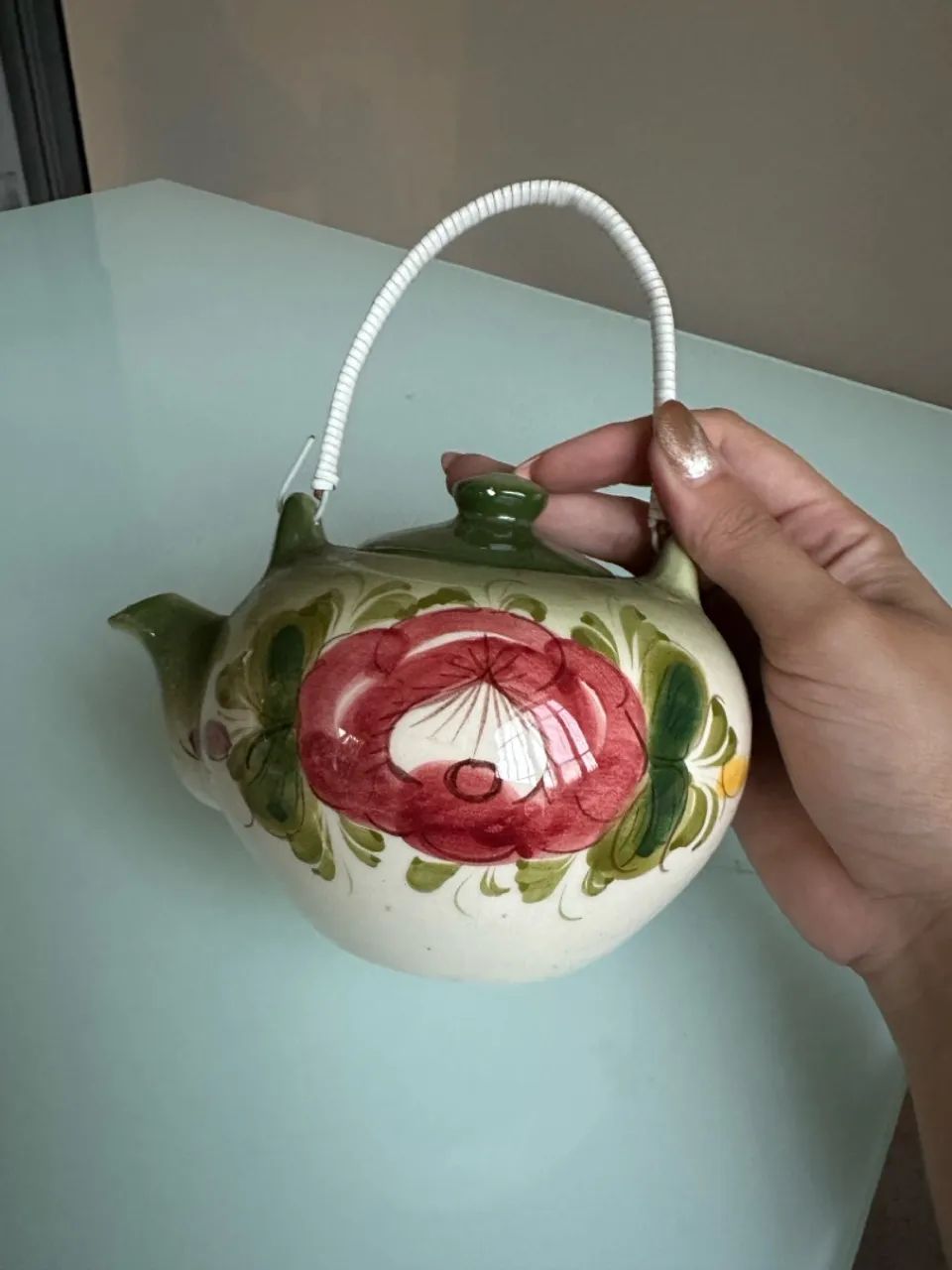 bule vintage cerâmica pintado a mão retrô artesanal 70/80 - Foto 3