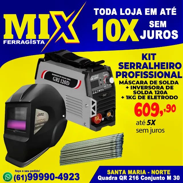 Kit Serralheiro Prof Máscara de Solda + Inversora de Solda 120A 220v + 1Kg de Eletrodo