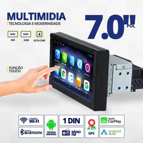 Central Multimídia 7 Polegadas Android Apple CarPlay