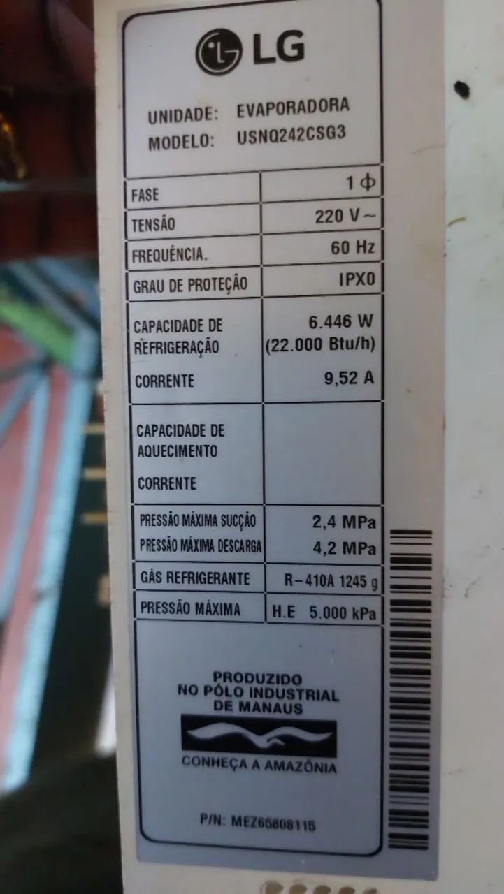 PEÇAS AR LG SPLIT 22.000 SMARTINVERTER - Foto 5