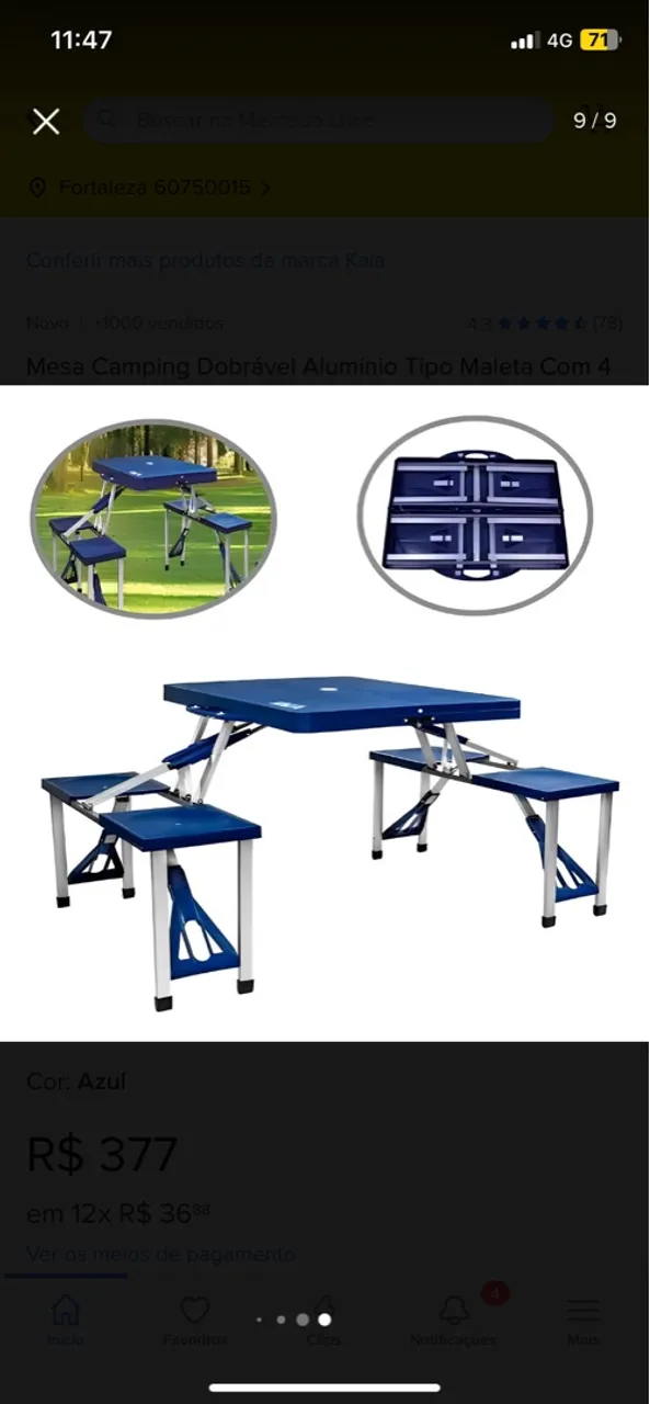 Mesa Camping Dobrável Alumínio Tipo Maleta com 4 Lugares