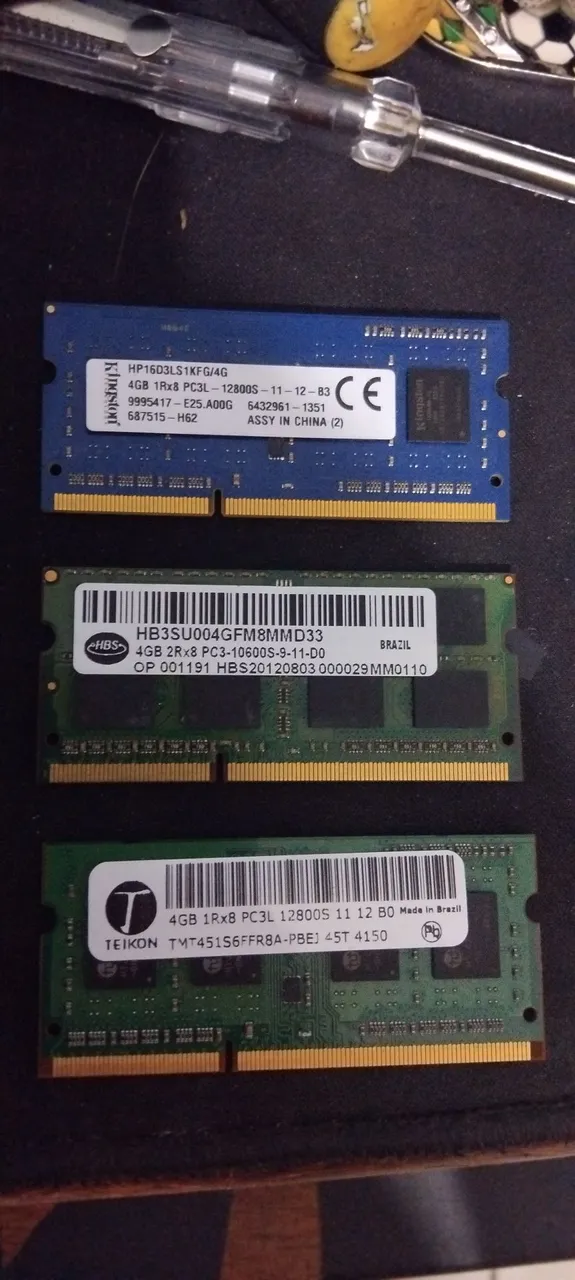 Memórias RAM DDR3 4GB - Kingsto Hbs e Teikon