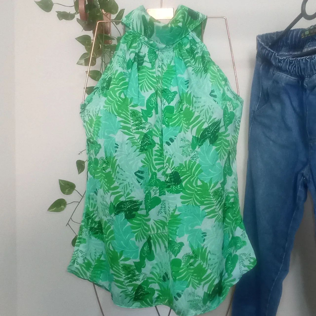 Blusa verde estampada Semi nova