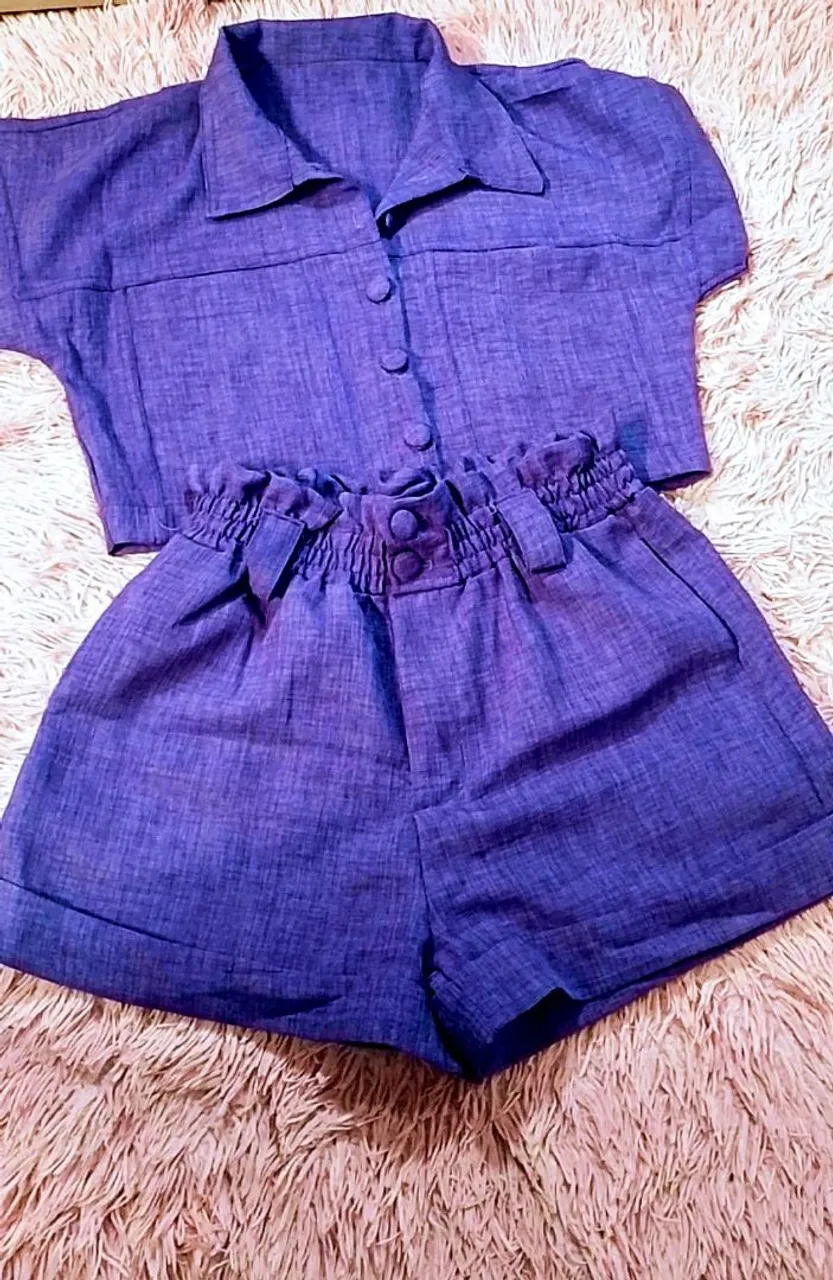 Conjunto Cropped e Shorts Roxo