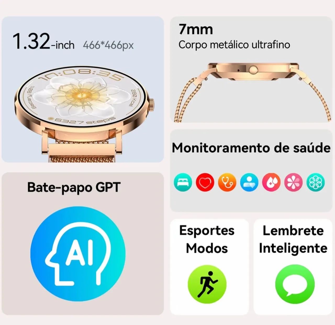 Relógio smartwatch aurafit Ella3 AM28 Bluetooth  - Foto 4