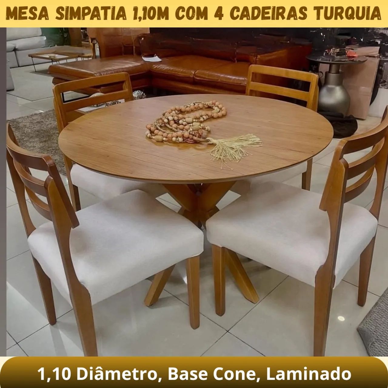 Mesa De Jantar Redonda 110x110cm com 4 Cadeiras