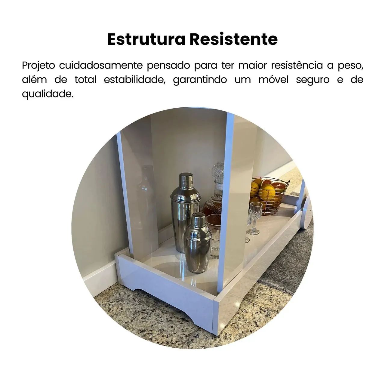 Aparador Bar Artely Rosé 1 Prateleira Rodízios Funcionais MDF - Off White<br> - Foto 2
