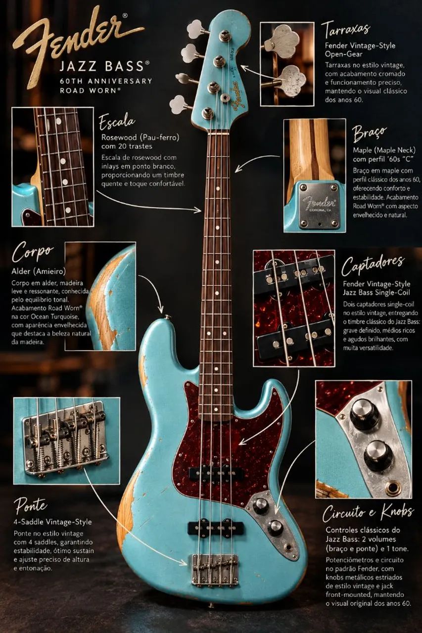 Baixo Fender Road Worn 60 - Instrumentos musicais - Asa Sul