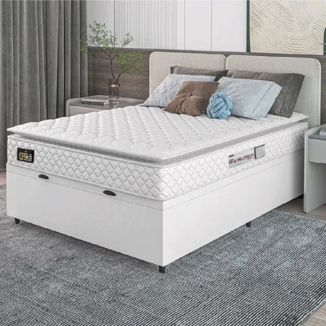 Colchão Casal Espuma D33 + Cama Box Baú da cor Branco - Foto 2