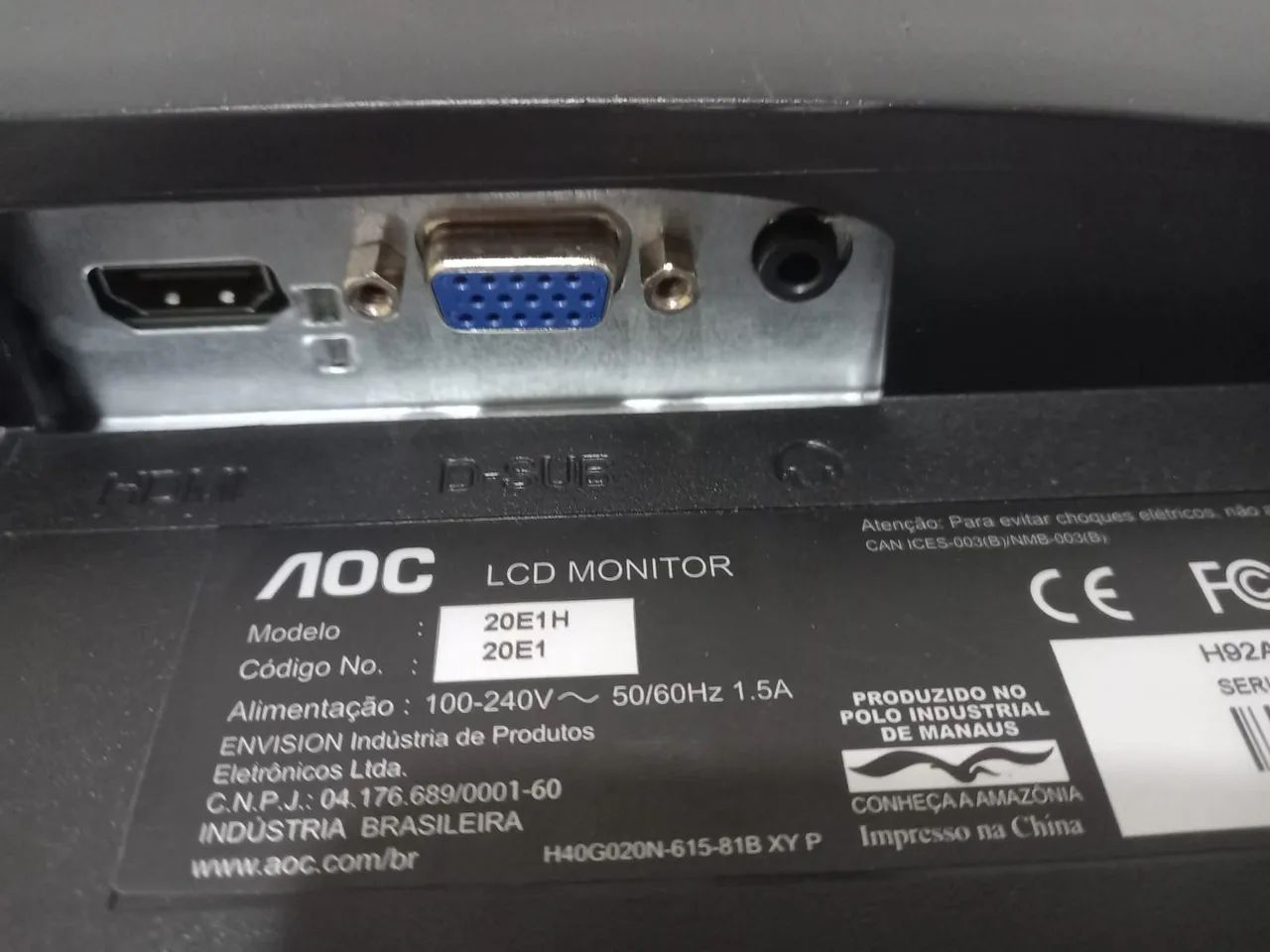 Monitor AOC 20 polegadas led entradas HDMI e VGA giratório usado!! - Foto 3