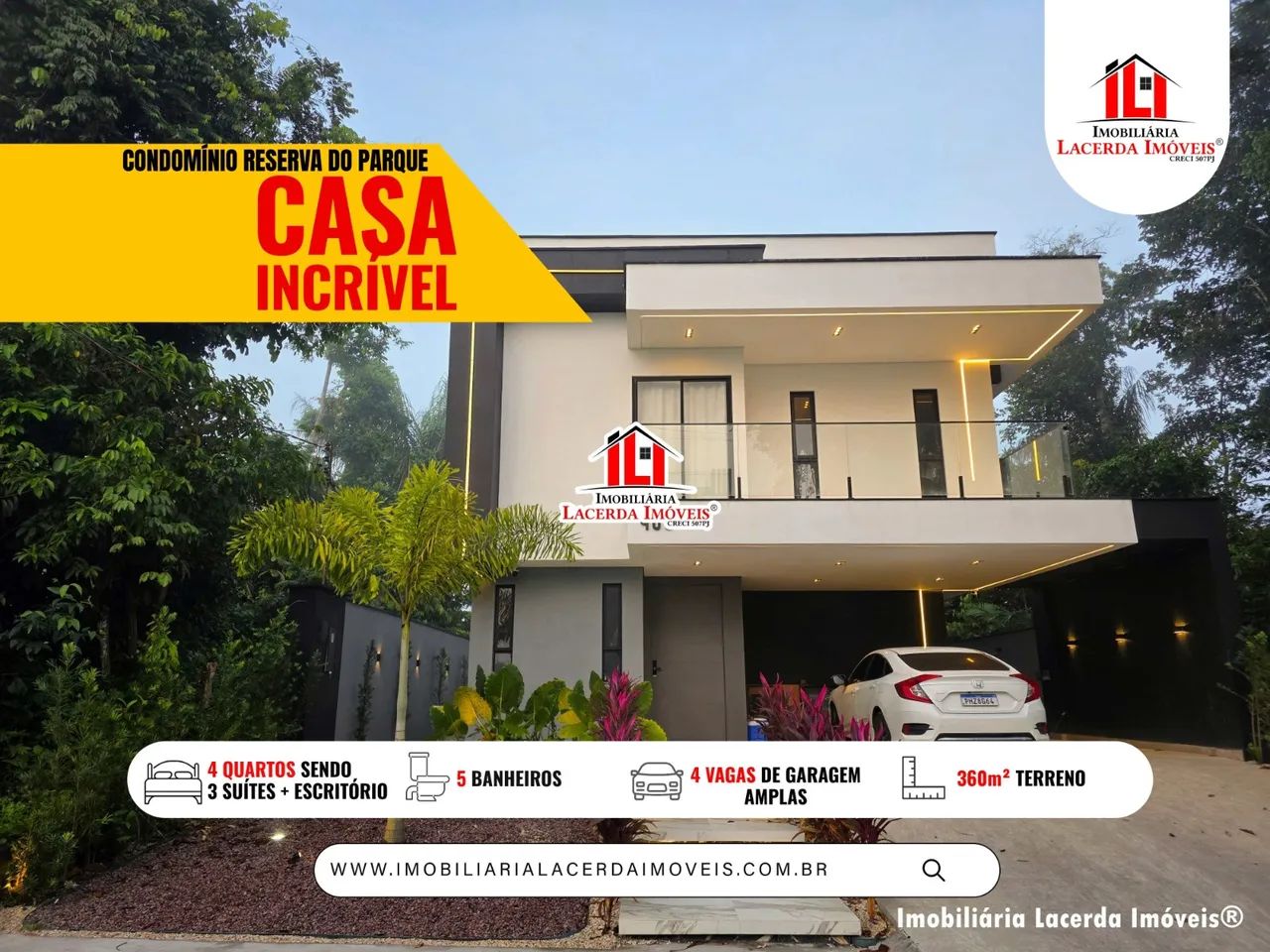 Casa Duplex com 4 quartos sendo 3 suítes, sendo uma master com closet + Escritório