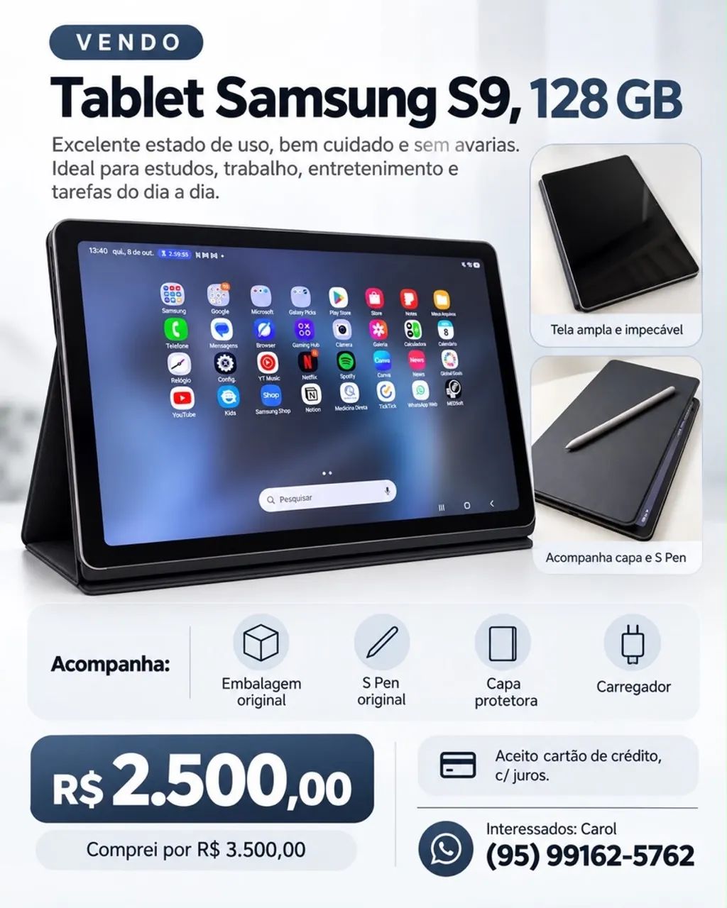 VENDE-SE TABLET SAMSUNG de R$3.500 POR R$2.500