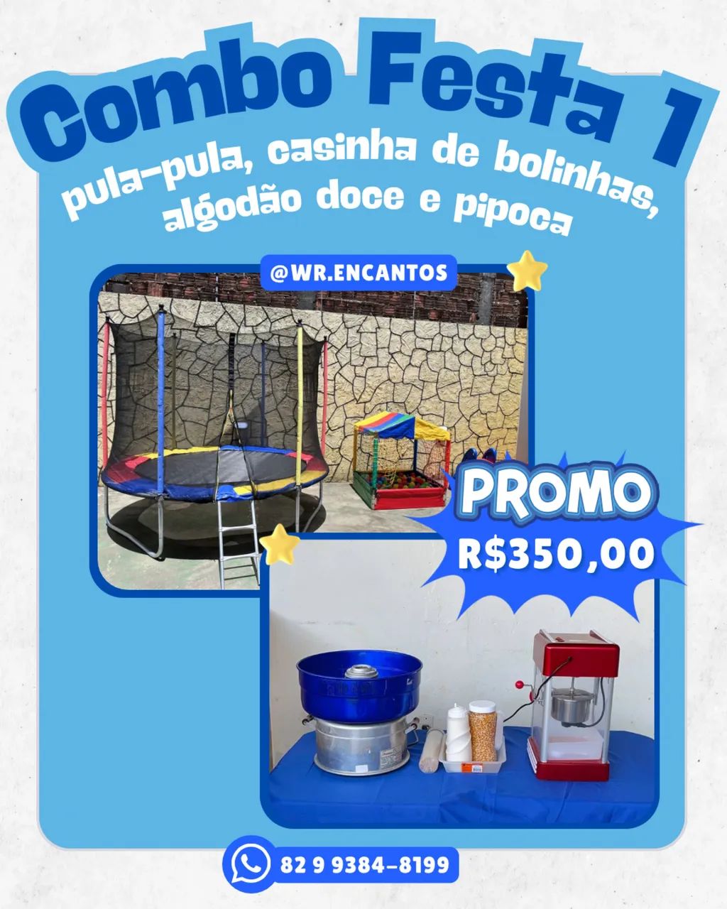 aluguel de pula-pula, casinha de bolinhas, algodão doce e pipoca 