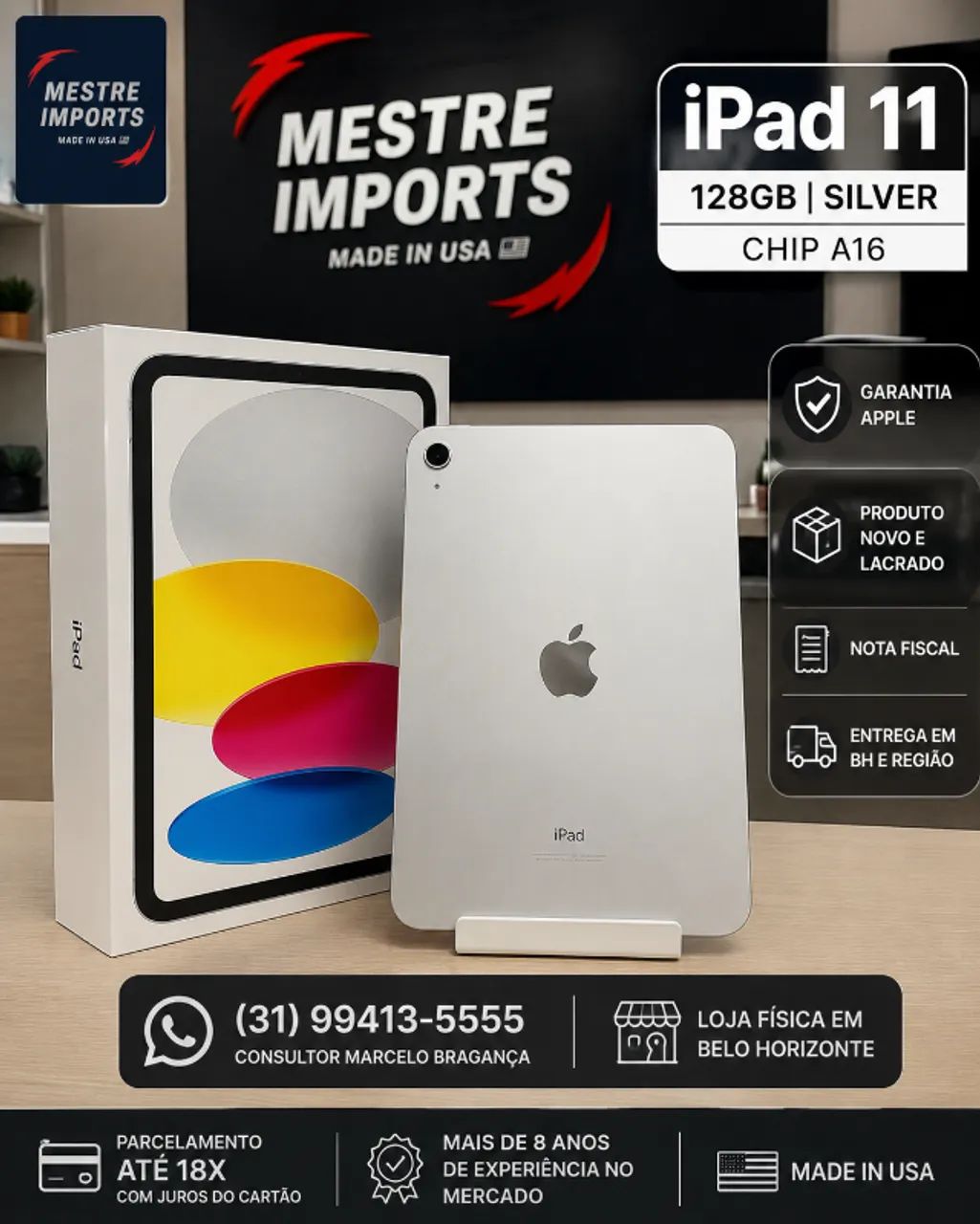 iPad 11 A16 128GB Silver Novo Lacrado Apple - Tablets e E-Readers