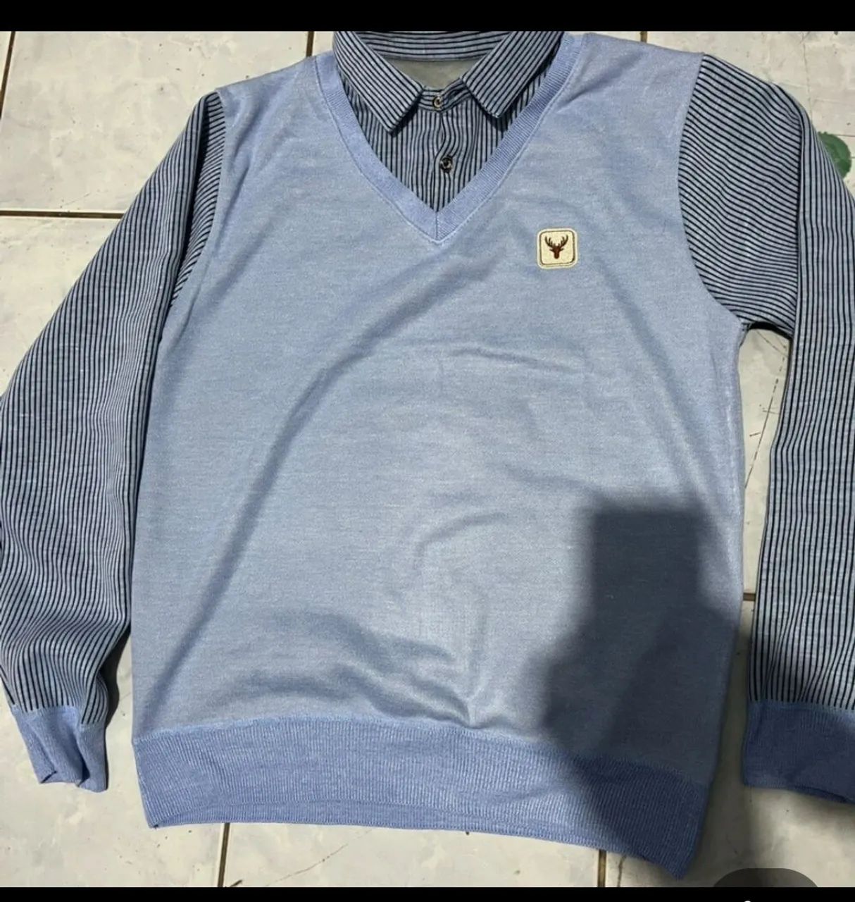 Camisa M suéter casual de malha com colarinho pólo