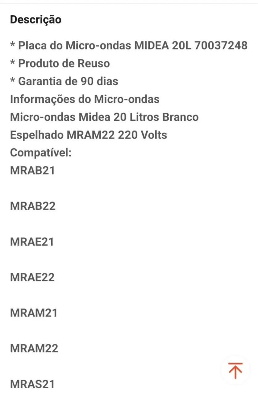 PLACA PARA MICRO-ONDAS MÍDEA 20 LITROS. - Foto 3
