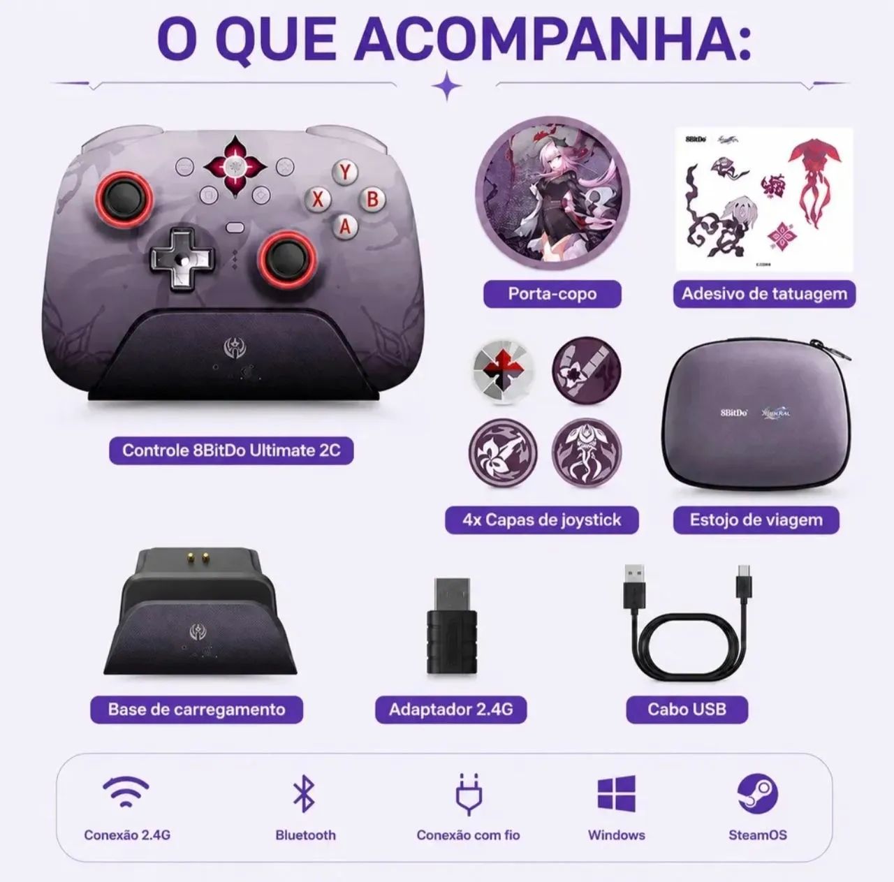 Controle 8bitdo Ultimate 2 Wireless Honkai Star - Evernight - Foto 2
