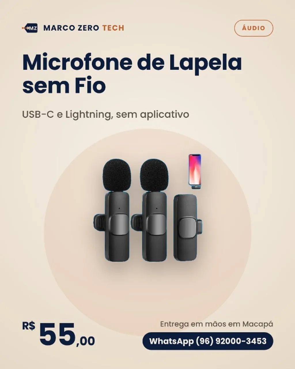 Microfone de Lapela sem Fio