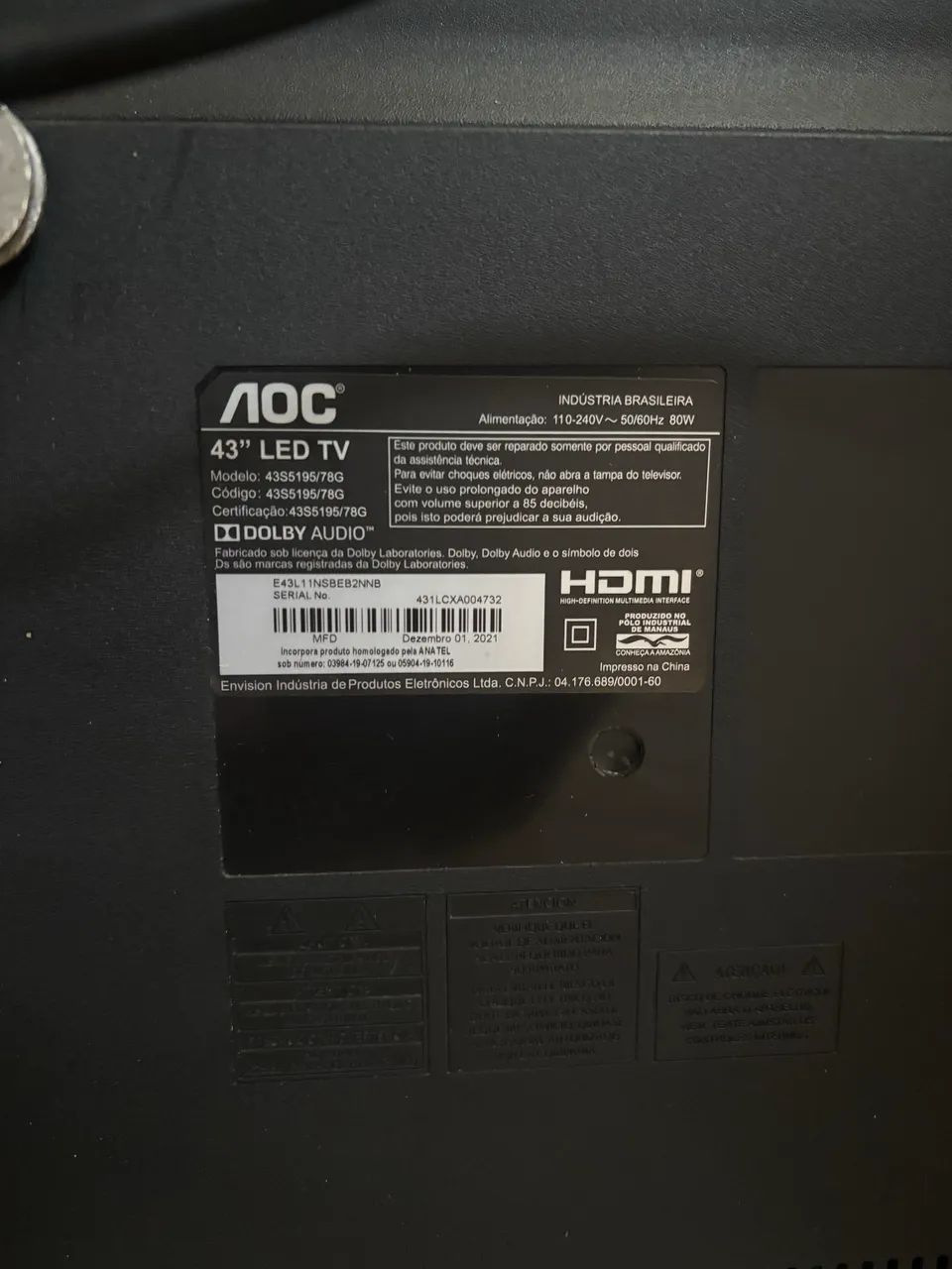 Vendo TV AOC 43 polegadas LED - Foto 2