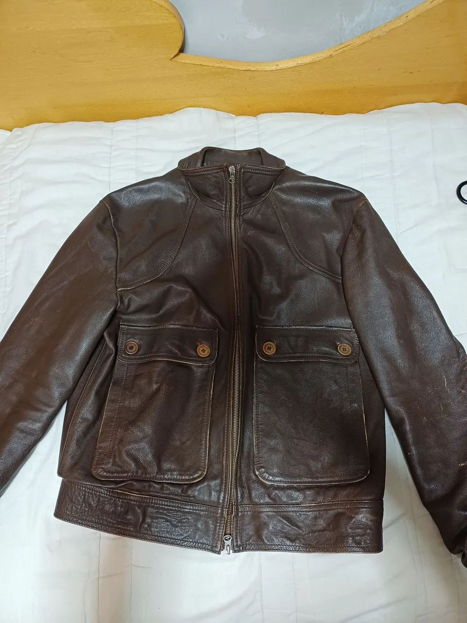 Jaqueta de couro marrom bomber - Foto 2