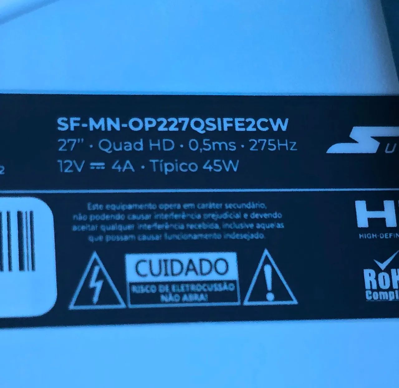 Monitor QuadHD, 275hz, 27" branco - Foto 2