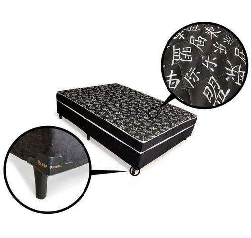Cama Casal Conjugado Ortopédico - Suede Preto (188x138x52cm) - Foto 3