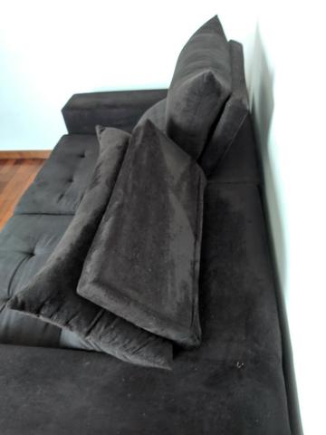 Sofá Cama Retrátil e Reclinável Suede Amassado Preto - Foto 5