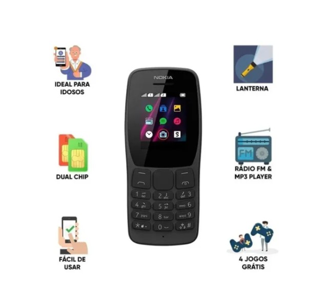 Celular Nokia 105 NK093 Tela 1.8 Dual Chip Preto