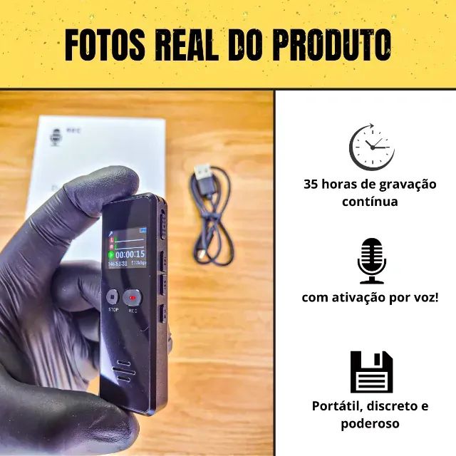 Mini Gravador Voz 35 Horas Digital  Audio Sensor Voz - Foto 4