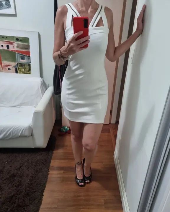 vestido novo calvin klein, p, com elastano, trouxe dos eua,cor off white