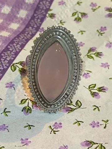 Anel Prata, Quartzo rosa natural Aro 22 - Foto 2