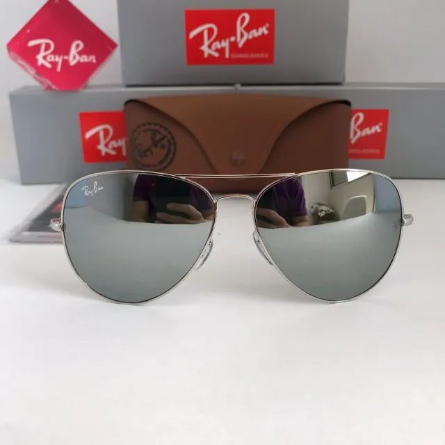 Óculos Ray Ban Aviador Espelhado Tamanho 64 Lentes de Cristal