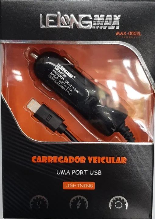 Carregador  Veícular  Iphone  Lelong 2.1A Maxx !!  Com cabo ...