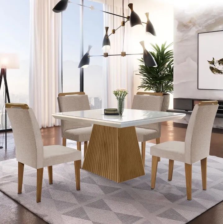 Mesa de Jantar Base Ripado com 4 Cadeiras tt876