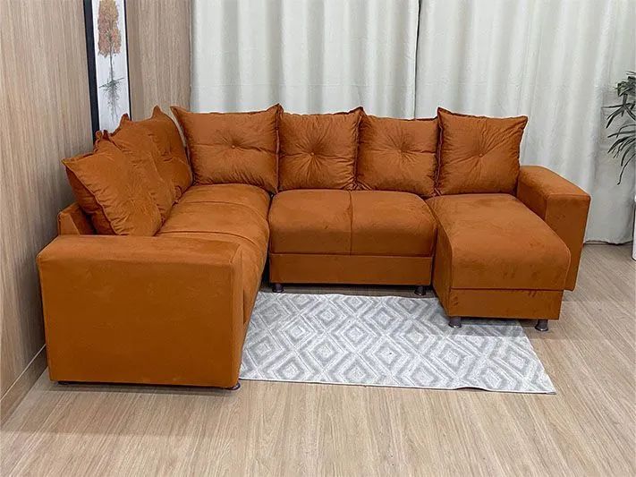 Sofá de Canto Suede Terracota 5 Lugares com Chaise - Foto 2