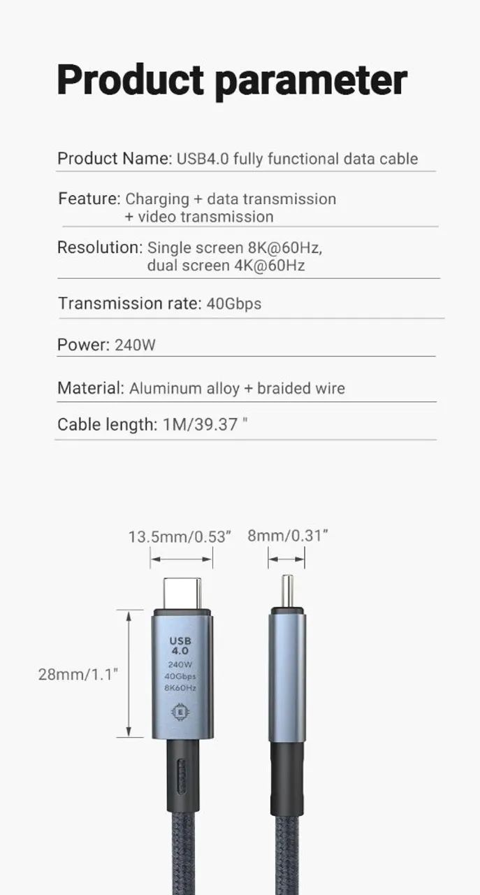 Cabo USB 4.0 40Gbps 240W 8K. - Foto 2