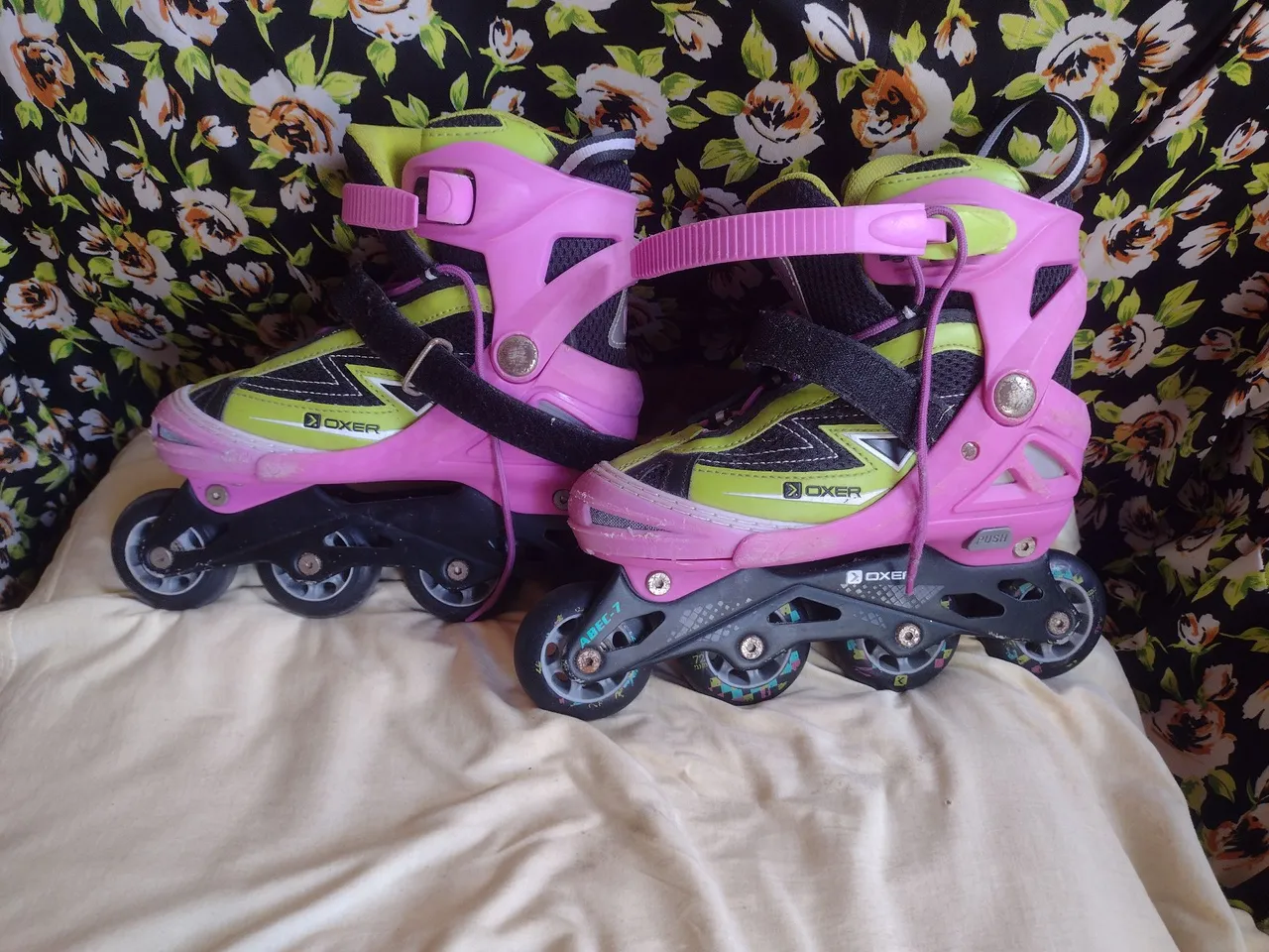 Patins OXER Rosa e Verde - Esporte e Diversão