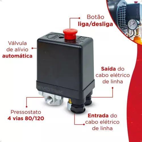 Pressostato Automático Compressor Ar Várias Marcas Completo - Foto 3