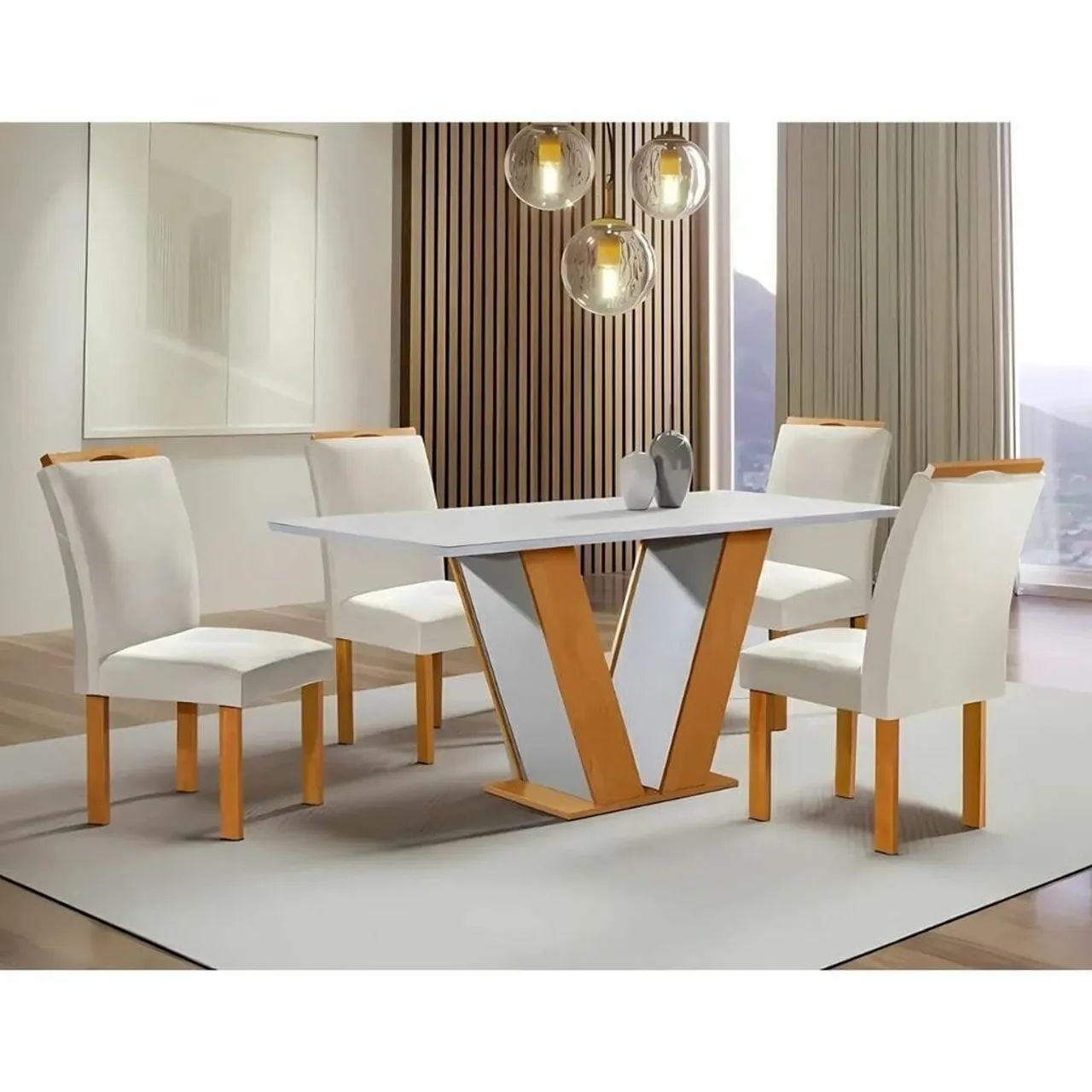 Mesa Qatar com 4 C Londres Sem Vidro 120x80cm Cinamomo/Off White Tecido 169 - Cel