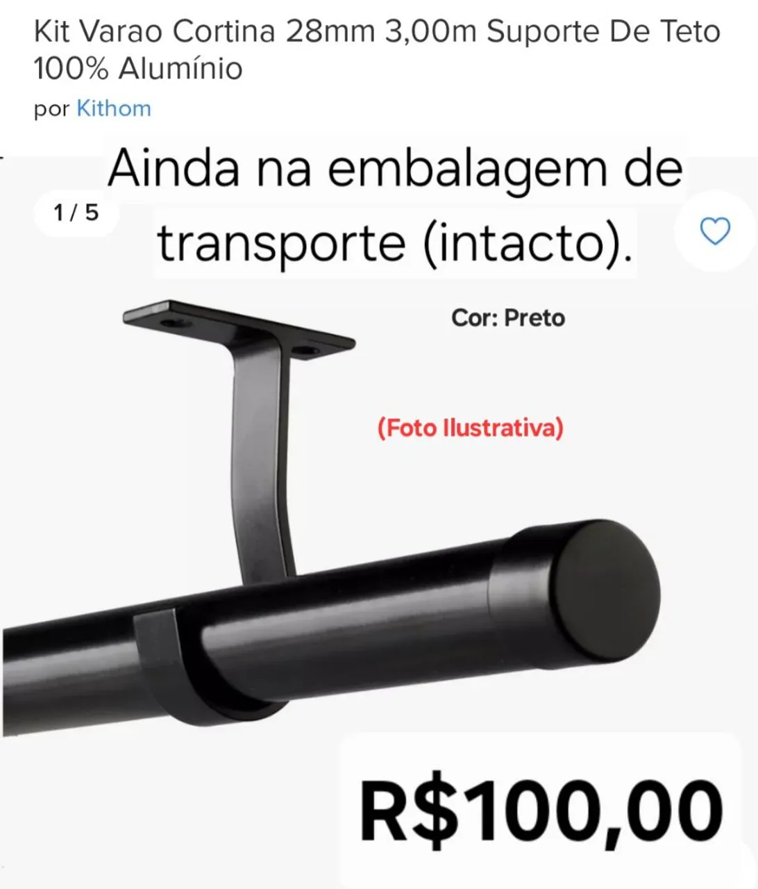 Suporte para Cortina 28mm 3,00m Preto