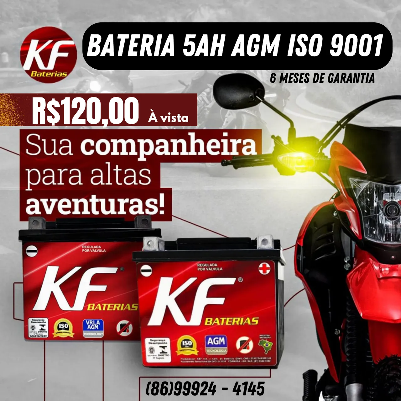 Bateria para Moto 5Ah AGM ISO 9001 - KF Baterias
