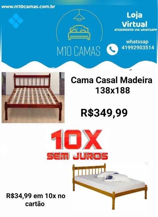 Cama Casal Madeira 138x188 - 10x sem juros!