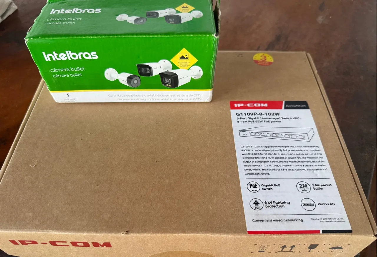 Vende se câmera IP + switch 9 portas põe 