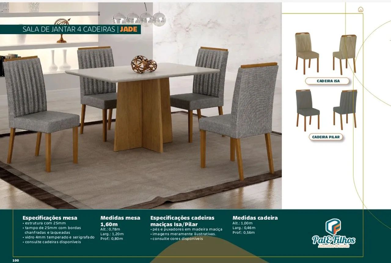 Mesa de Jantar 4 Cadeiras Jade 1,60m - Amadeirado