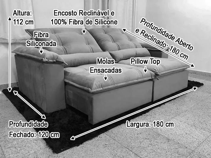 Sofá Retrátil 2 Lugares 180cm Molas Ensacadas D33 Veludo Vermelho  - Foto 5