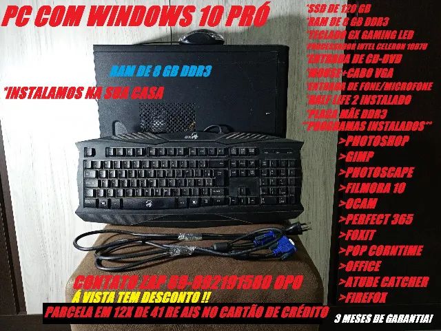 Computador formatado com Windows 10 Pró