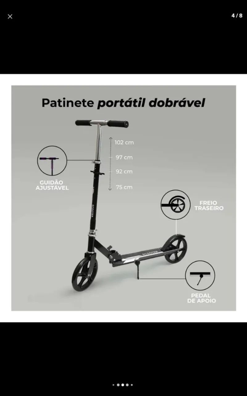 Patinete 2 rodas para crianças e adolescentes e adultos até 100kg com apoio